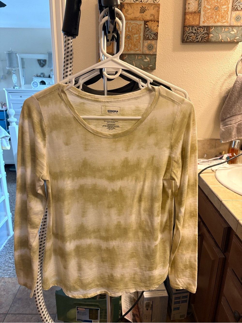 Sonoma Olive & White Tie-Dye Long Sleeve Crew